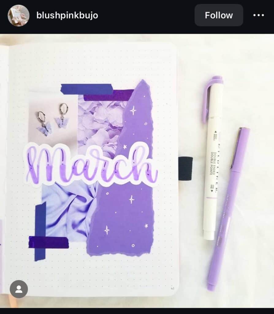 purple bullet journal march spread