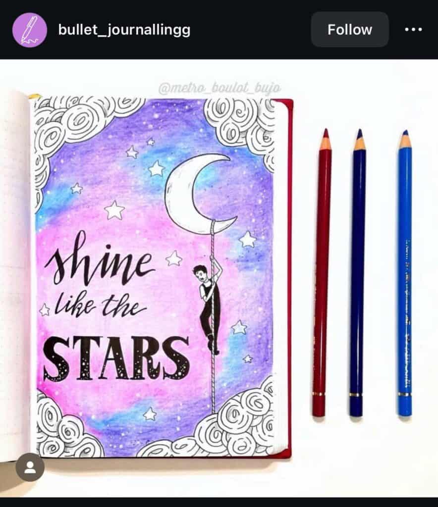 purple bullet journal spread with inspiring quote